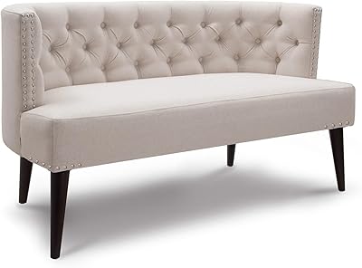 Jennifer Taylor Home Celine Tufted Settee Nailhead Accents, Sky Neutral Beige Polyester
