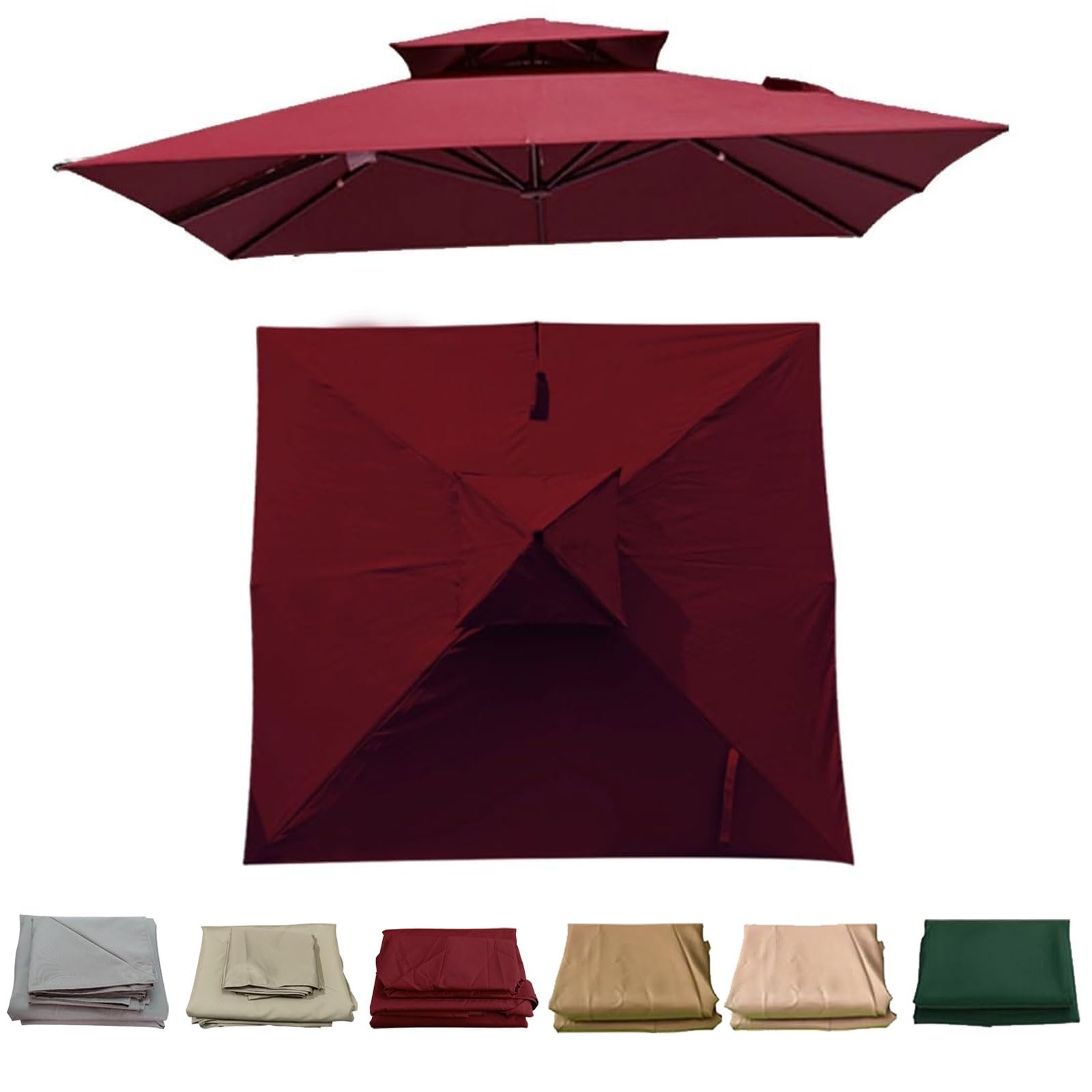 2.5x2.5m/3x3M Square Patio Umbrella Replacement Canopy, 7 Ribs Cantilever Umbrella Top Cover, Hanging Offset Cantilever Outdoor Patio Umbrella Cover Canopy for Backyard Garden Beach Yard(Wine red,2.5x
