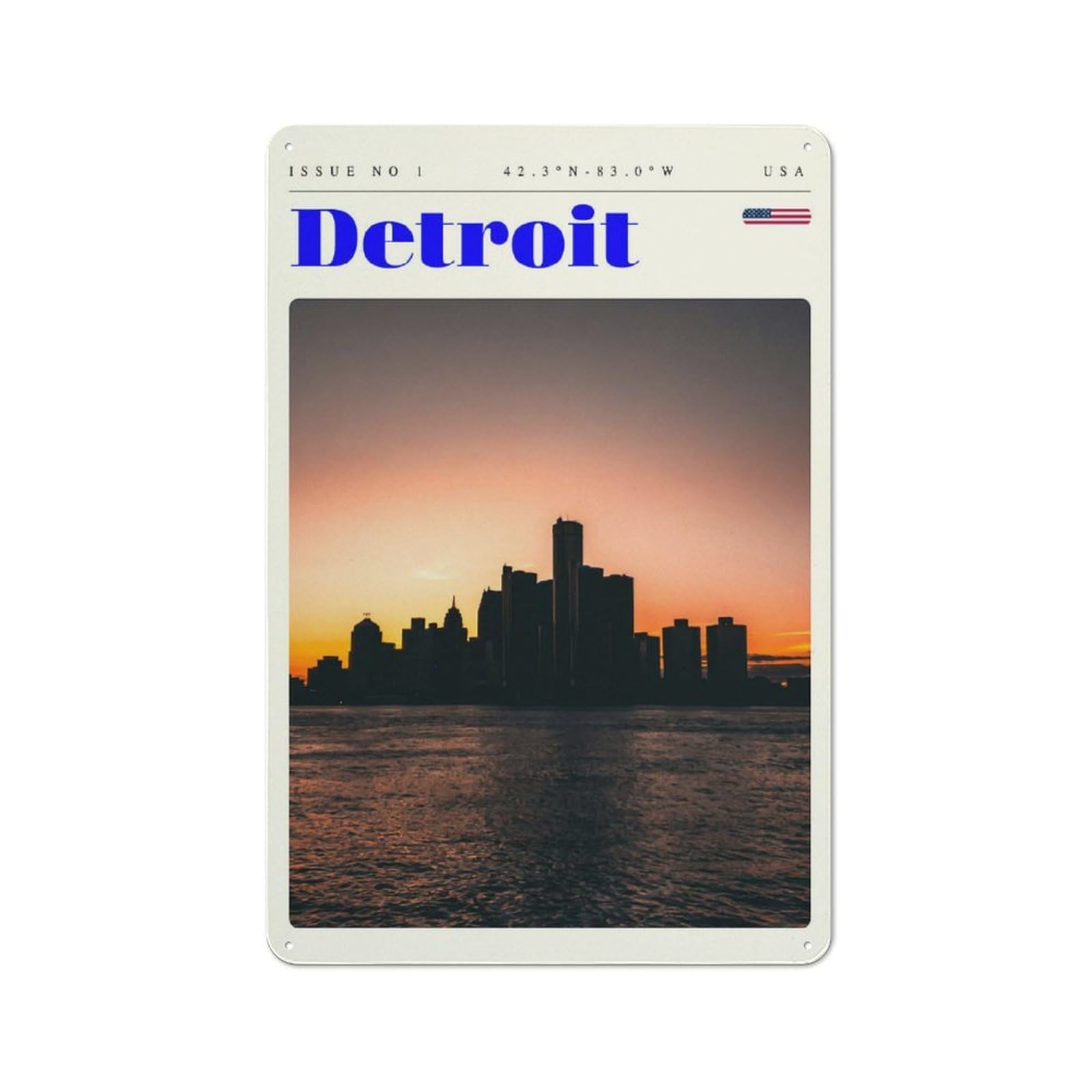 Junmoney Style-14 Detroit Michigan Travel Art Metal Wall Plaque 30X20cm, Character Room Wall Plaque For Hallway, Home Bar, Garage Or Study