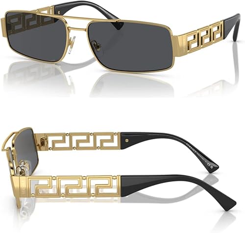 Versace VE2257 Gafas de sol de forma rectangular con kit de gafas de lujo eSHADES, Oro Gris Oscuro 2.362 in