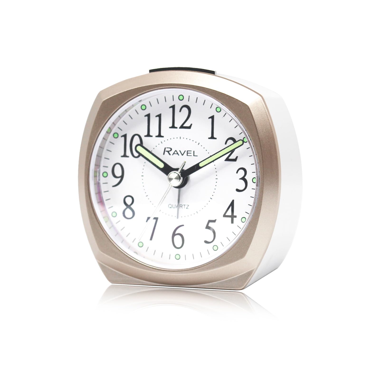 Ravel White / Bronze Trim - Midsize Small Two Toned Pastille Alarm Clock With Snooze And Light - Analogue Quartz - Rc047.2 - White/Bronze