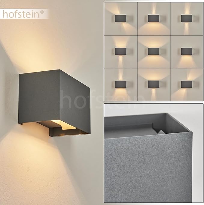 hofstein Wandlamp Badajoz, moderne wandlamp van metaal, grijs/antraciet, vierkante lamp met verschillende lichteffecten door verstelbare kap, Up & Down lamp, 1 lamp, G9, zonder lampen photo 2