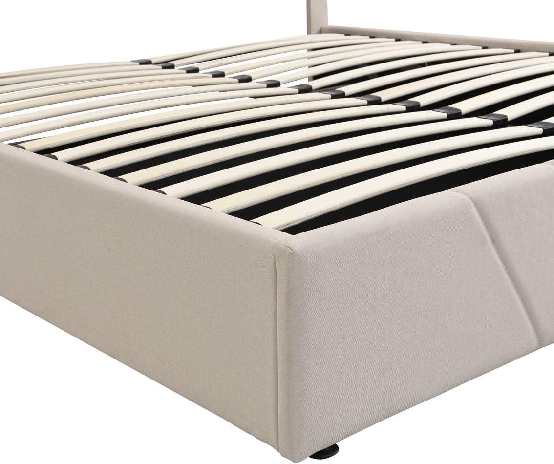 Queen Size Upholstered Platform Bed with a Hydraulic Storage System Beige