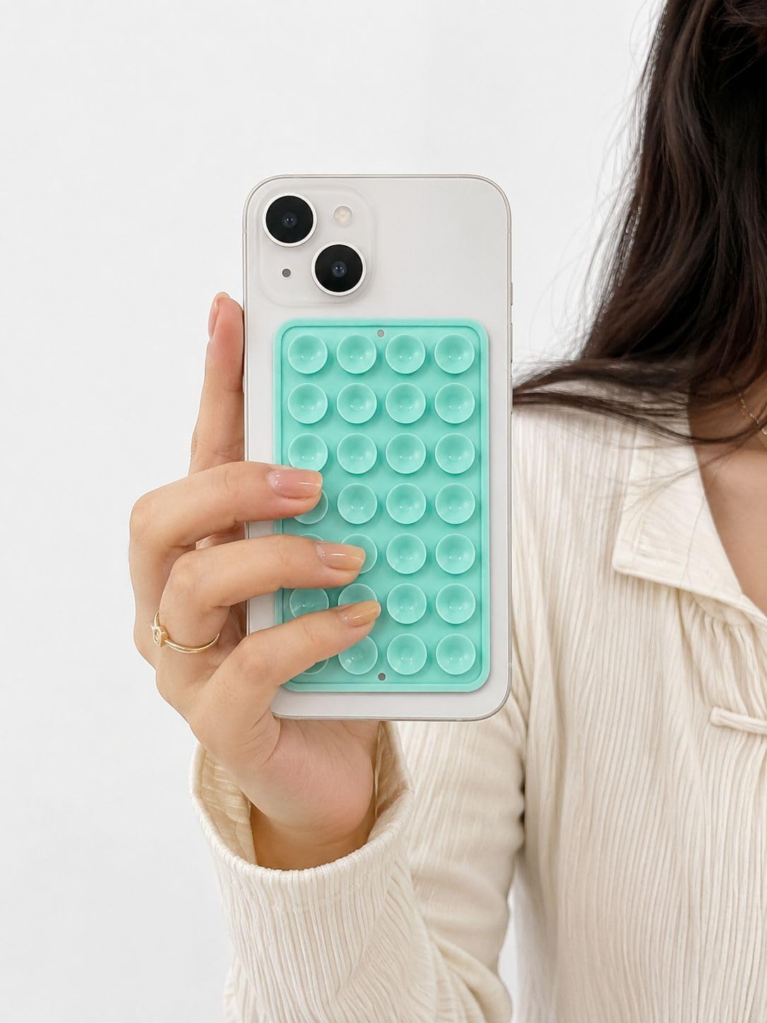 suction phone case, sticker, silicone suction phone case for hands-free mobile accessory holder grip, video reusable adhesive phone grip for smartphones (mint green)