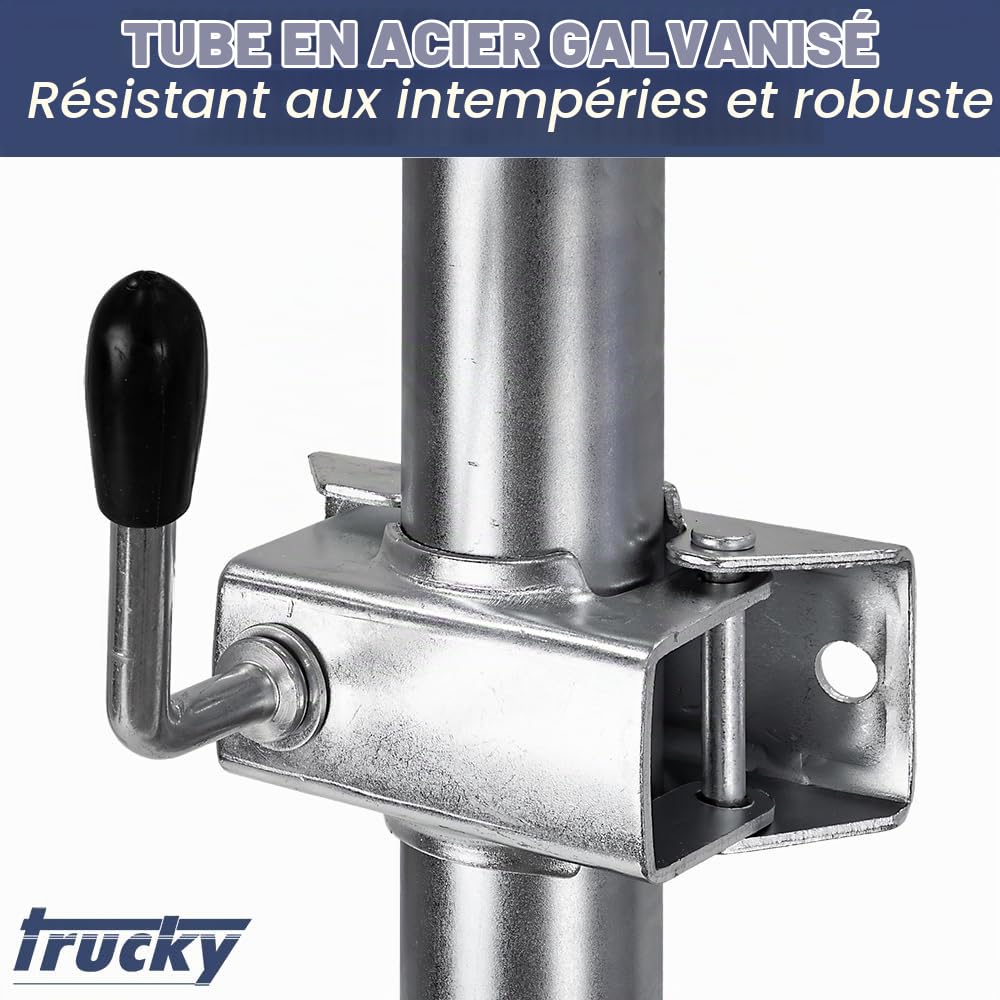 Trucky Set de 2 crics de remorque avec Pinces, 300 kg, Acier galvanisé, Hauteur réglable de 60 cm 600 mm, 48 mm