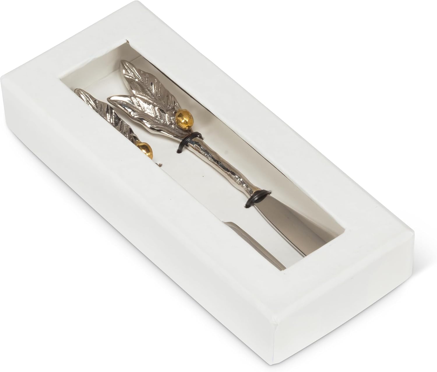 Abbott Collection Silver/Gold Olive & Leaf Pate Spreaders. Set of 2 | Stainless Steel/Brass, 5"L