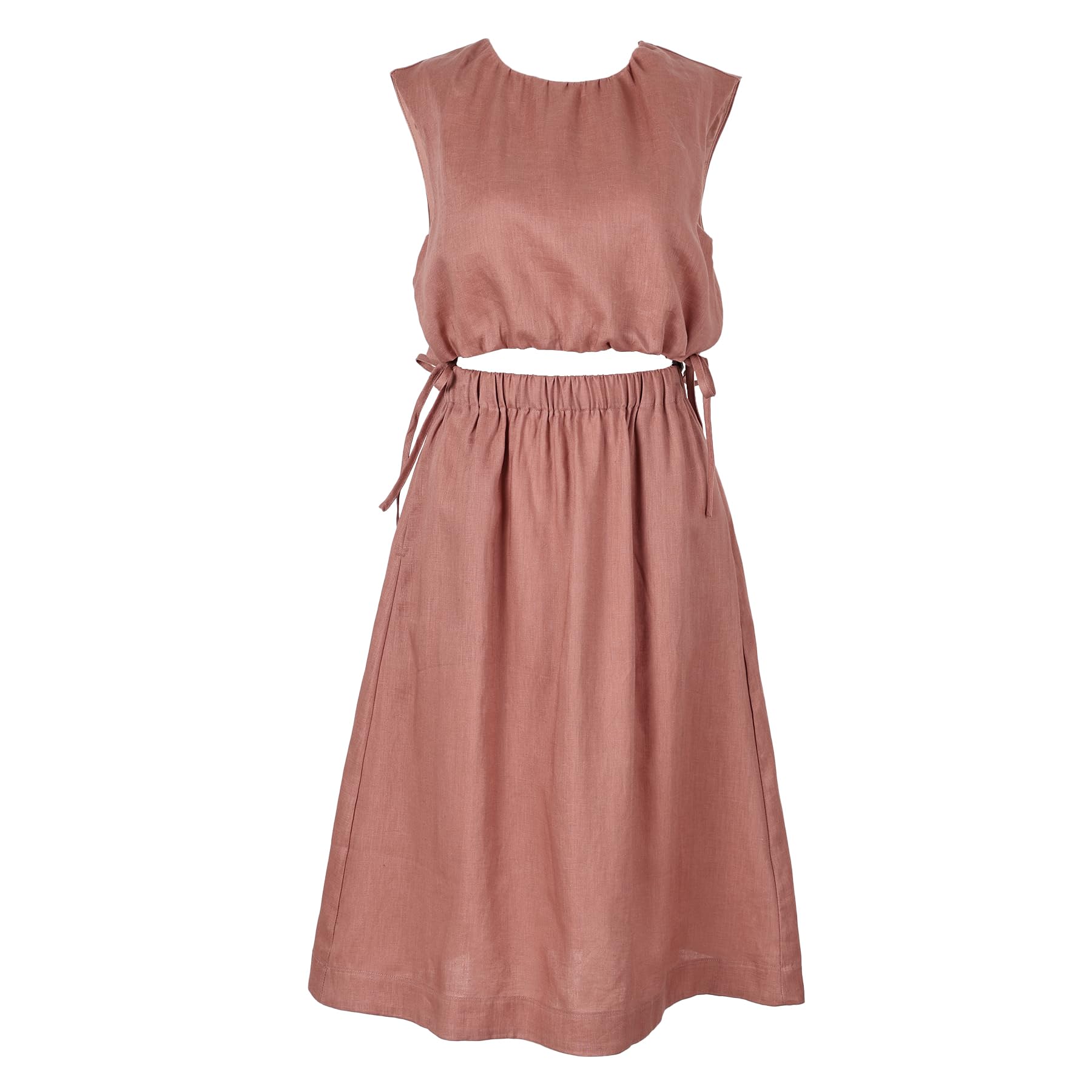 Amazhiyu Abito da donna in 100% lino, due pezzi, top corto e gonna midi con tasca