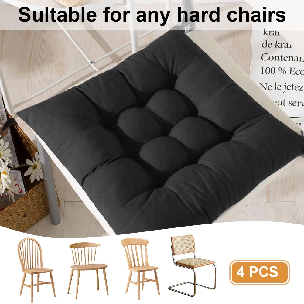Lot De 4 Coussins De Chaise 40x40 Cm - Gris Crème - Avec Sangles De Fixation - Pour Intérieur Et Extérieur - Lavables