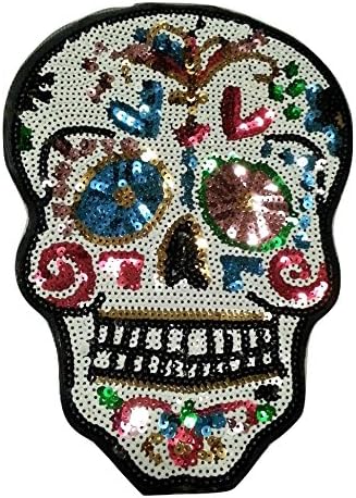 Embroidered Iron Rockabilly Skull patch for clothes