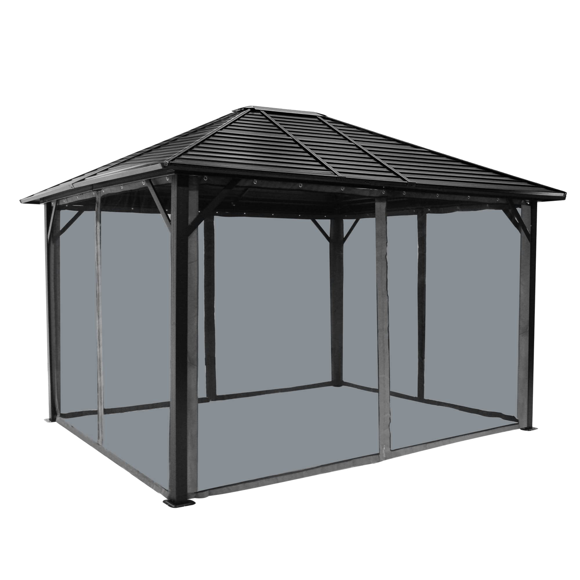 GARTOO 10' x 12' Hardtop Gazebo Netting Outdoor Metal