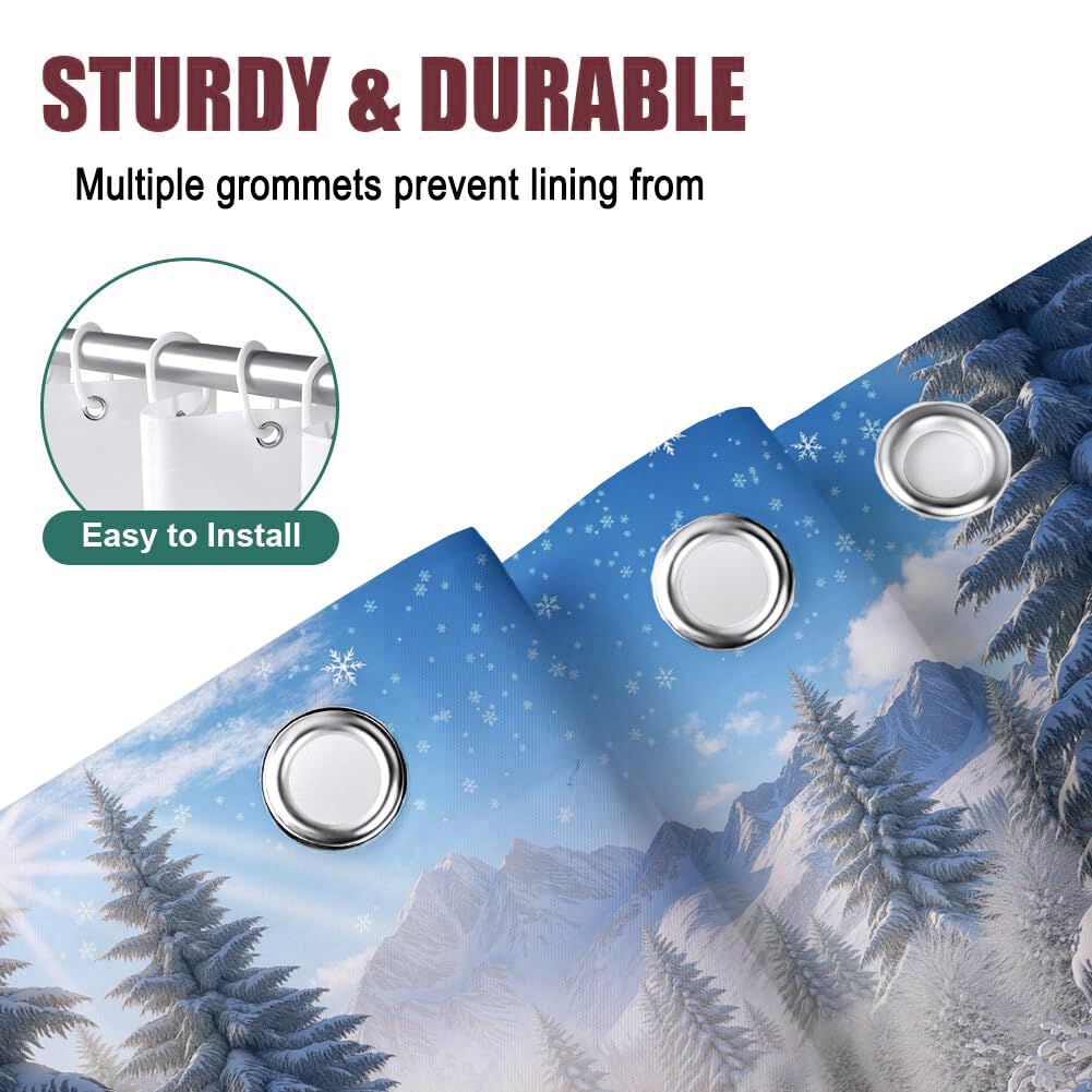 Rideau Douche,Rideau Baignoire Lavable en Machine Rideaux Douche Tissus Lavable Rideau De Baignoire Lavable pour Salle De Bain Domicile Baignoire Famille,Forêt De La Montagne Neigeuse,