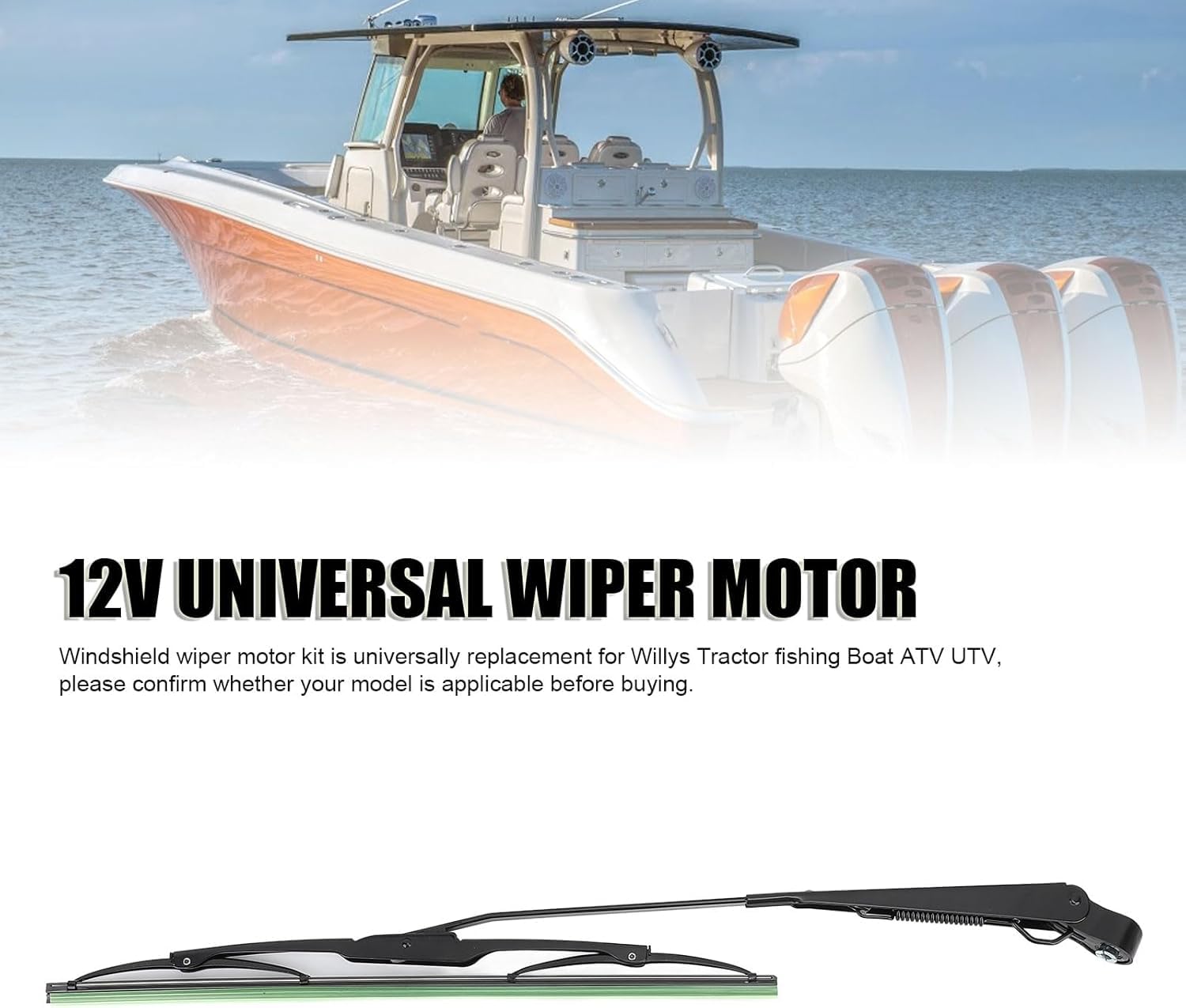 Motore universale per tergicristallo da 12 V, con braccio e lama, ricambio per trattore, barca da pescatore, accessorio auto, parte # 01287358 773100001 0390506510