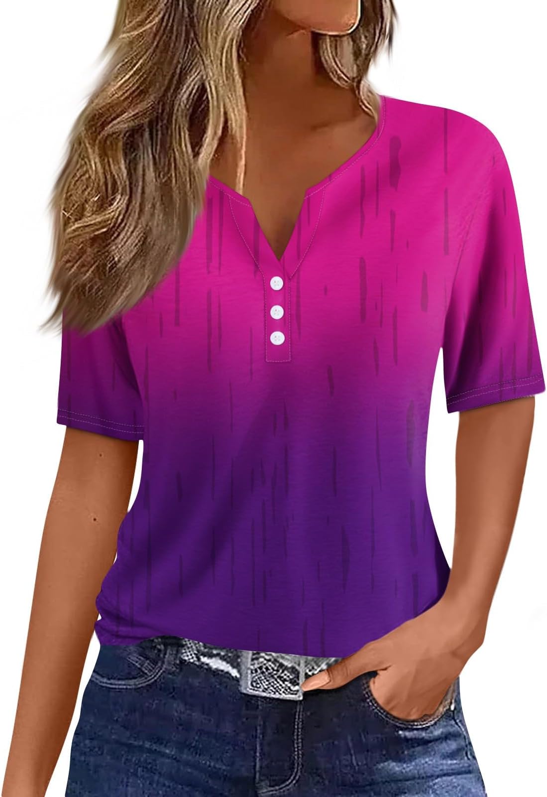 GenericV Neck Button Shirts for Women Short Sleeve Plus Size Summer Tops Dressy Casual Printed Graphic Tees Blouses