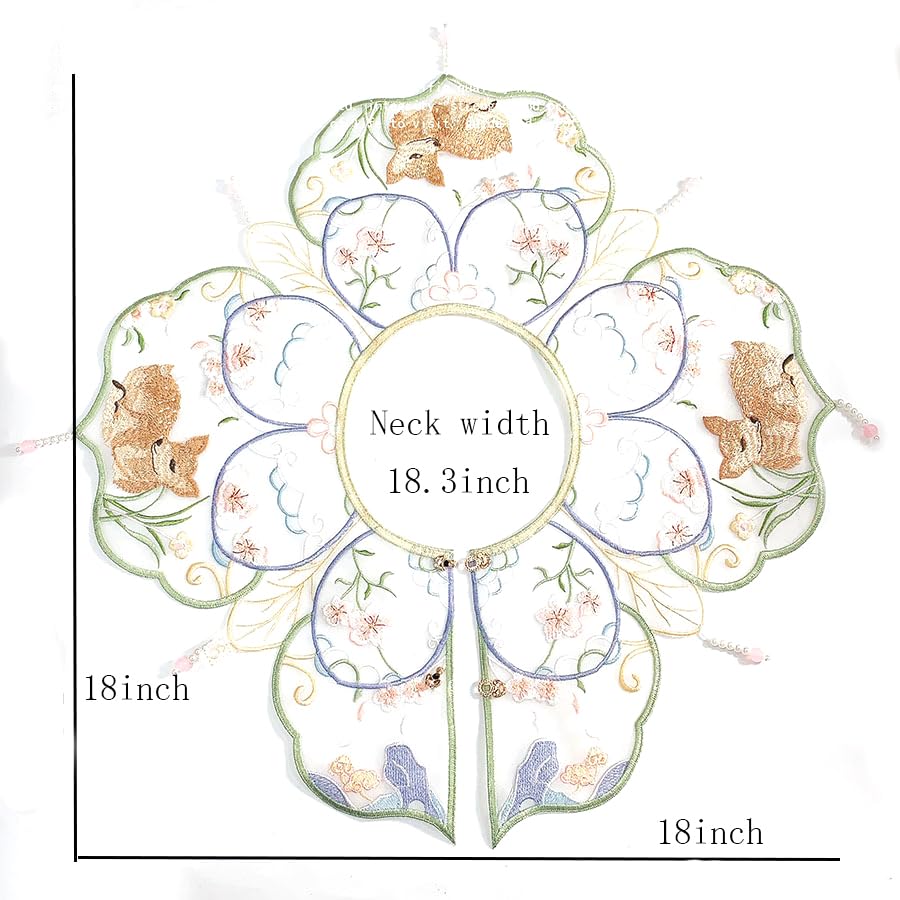 Chinese Deer and flowers Lace Cloud Collar Shawl Wrap Shoulder Scraf for Mamian Skirt Hanfu Handmade (Deer and flowers)2