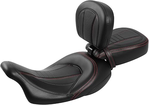 TCT-MOTORPARTS Asiento de pasajero de perfil bajo para Harley Road Street Glide 2009-2023 (negro y rojo)