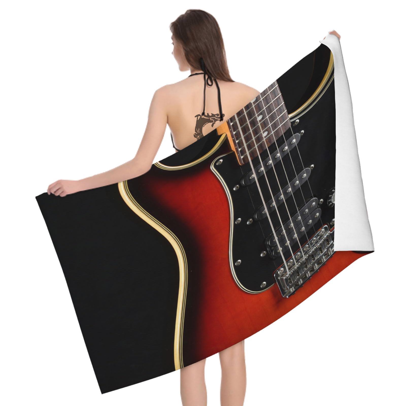 Leichong 3D Guitar Beach Towel Large Microfiber Soft Quick Dry for Adults, Musical Theme Bath Towel Lightweight Soft Absorbent for Travel Swimming Pool Sports, 180 x 90 cm