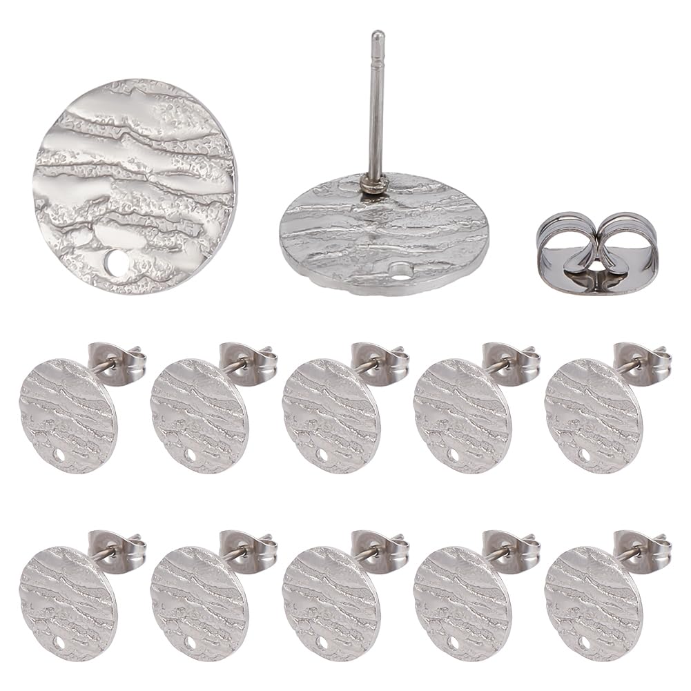 HOBBIESAY 20Pcs Flat Round Earring Stud Stainless Steel Stud Earring Findings Earring Posts and Backs for Women DIY Earring Jewelry Making