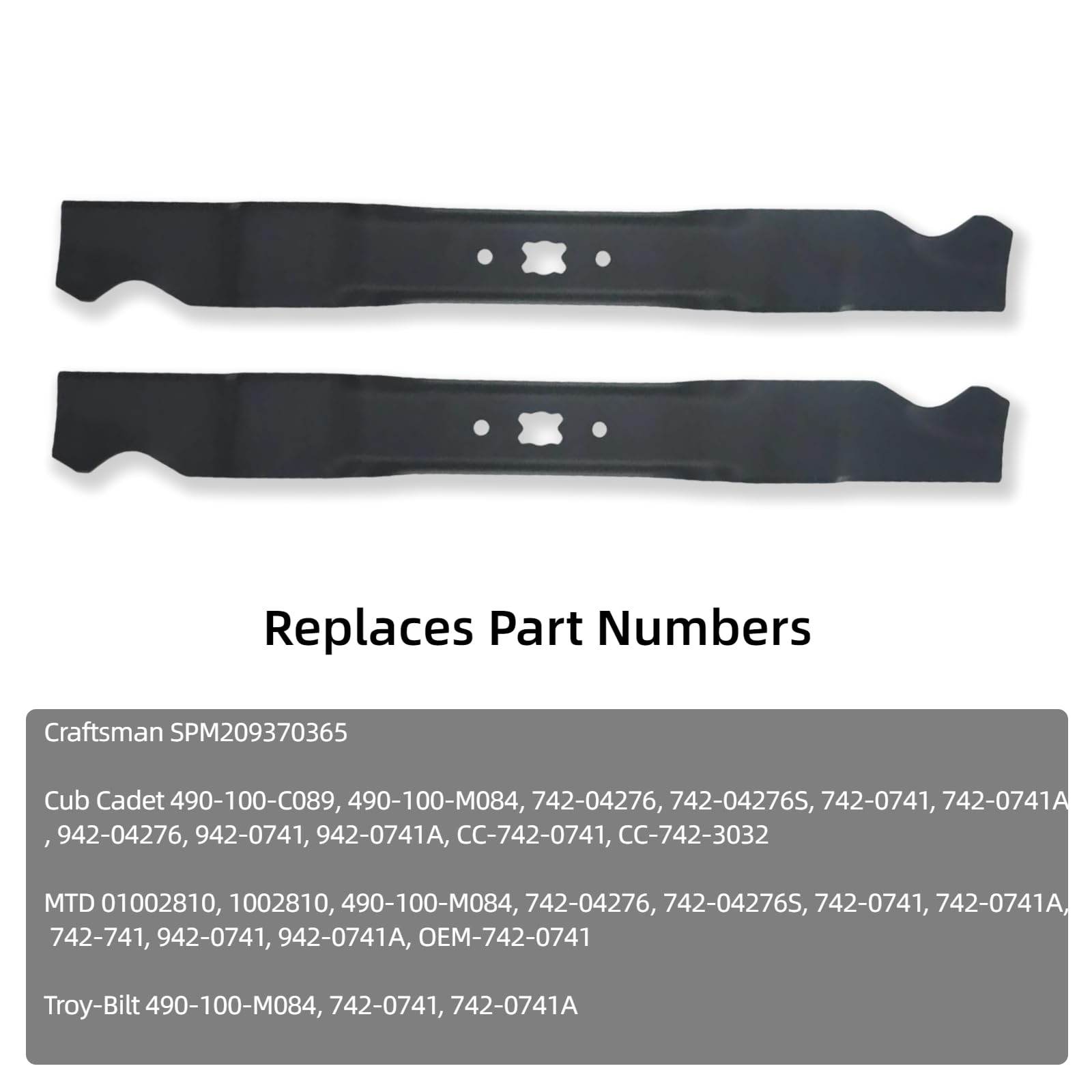 2 cuchillas de cortacésped para plataforma de corte de 21 pulgadas 742-04276, 742-0741, 942-0741, Cub Cadet PR521 S621SS SC621E, MTD RM105 RM110 RM120 RM210, Troy-Bilt TB130 TB210, Craftsman