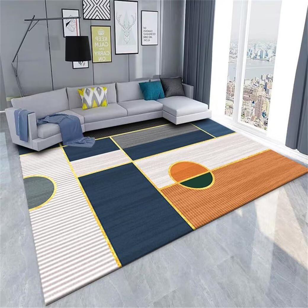 Tapis de restaurant à motif géométrique moderne bleu 200x300 cm résistant et doux