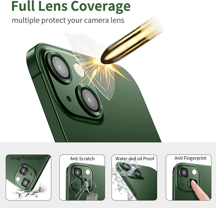 Image of [Dark Green (Pack of 2) Camera Lens Protector For iPhone 13 | For iPhone 13 Mini, Scratch-Resistant Ultra-Thin Tempered Glass with Aluminum Edge