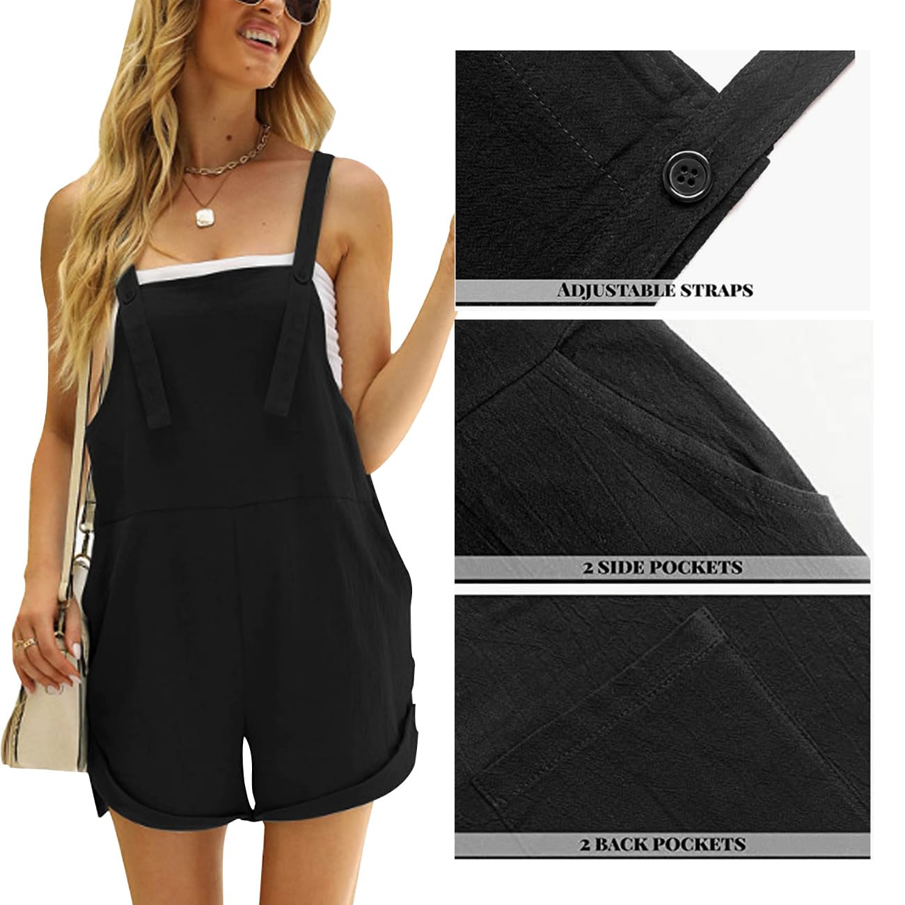 Salopette da Donna Ampia Estiva Tuta Corta Senza Maniche Overall Jumpsuit con Tasche Pantaloncini Copricostumi Estivi Mare