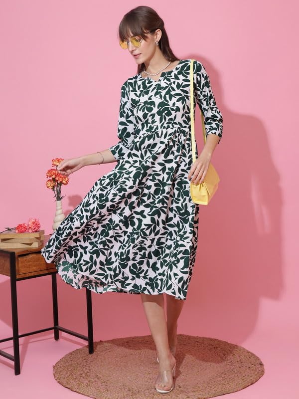 Image of Sheetal Associates Women's Casual 3 /4 Sleeve Crepe Fit and Flare Dress| Comfortable Relaxed Fit Summer Party Dress