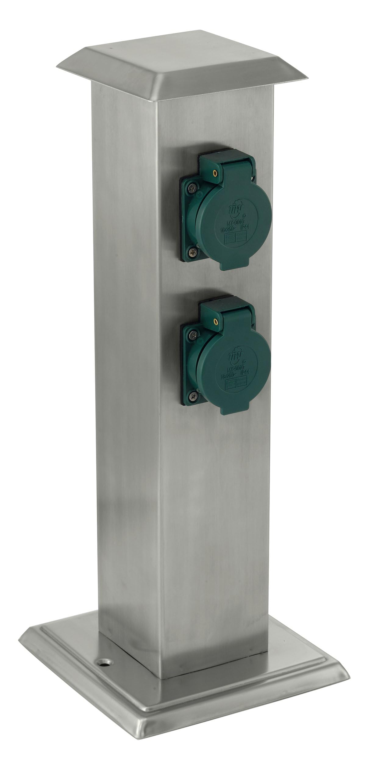EGLO Outdoor Akcesoria Słup z gniazdami, Gniazdo ogrodowe, 4 gniazda | Materiał: stal nierdzewna i tworzywo sztuczne, Kolor: srebrny, zielony, IP44