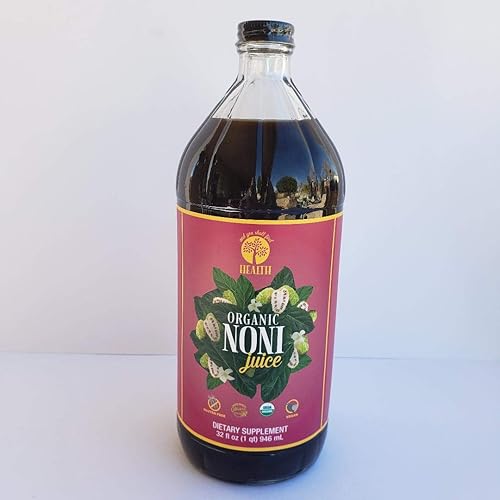 Organic Only NONI - Botella de vidrio de jugo de fruta 100% puro, 32 onzas (1 cuarto de galón), flavanol, mineral y vitaminas de 1.06 oz de