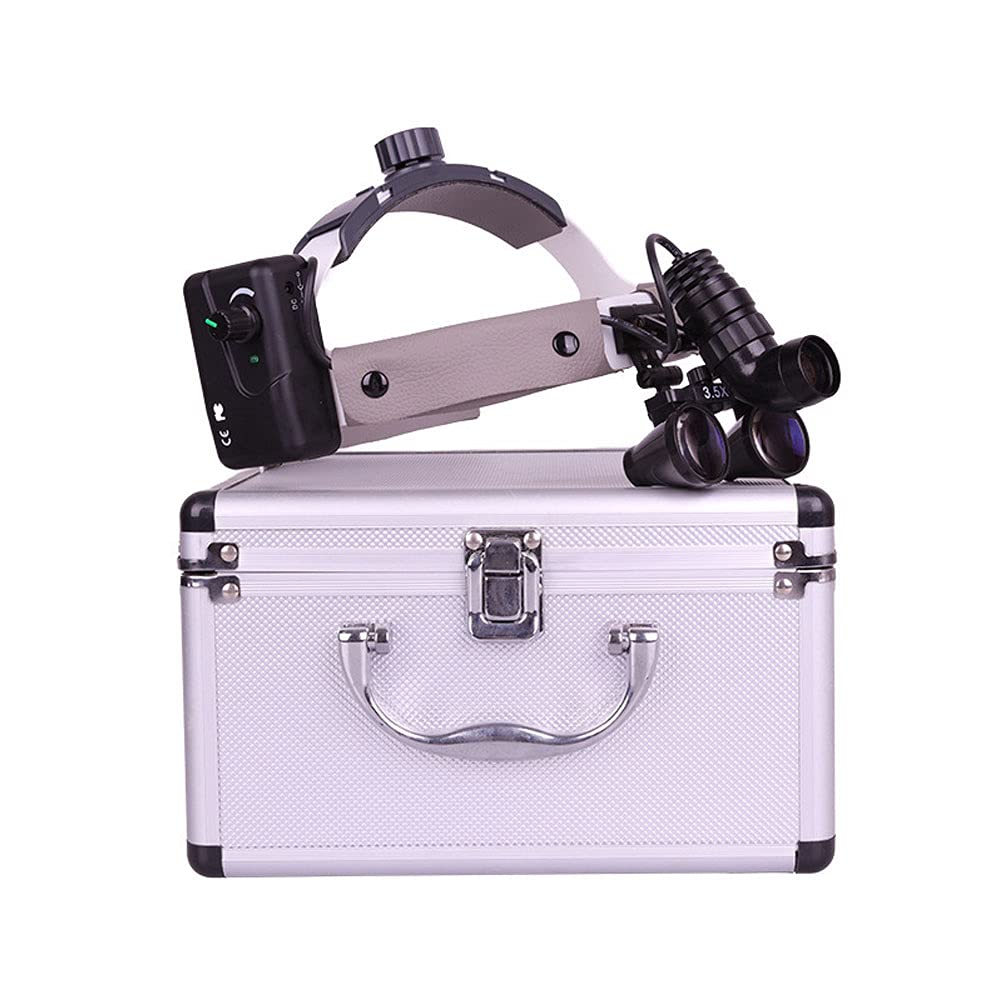 Dental Loupes and Light， 5W All-in-one Portable Head Light Lamp， 330~480mm Working Distance， for ENT Surgical Cardiovascular Surgeries Dentistry Medical，2.5X