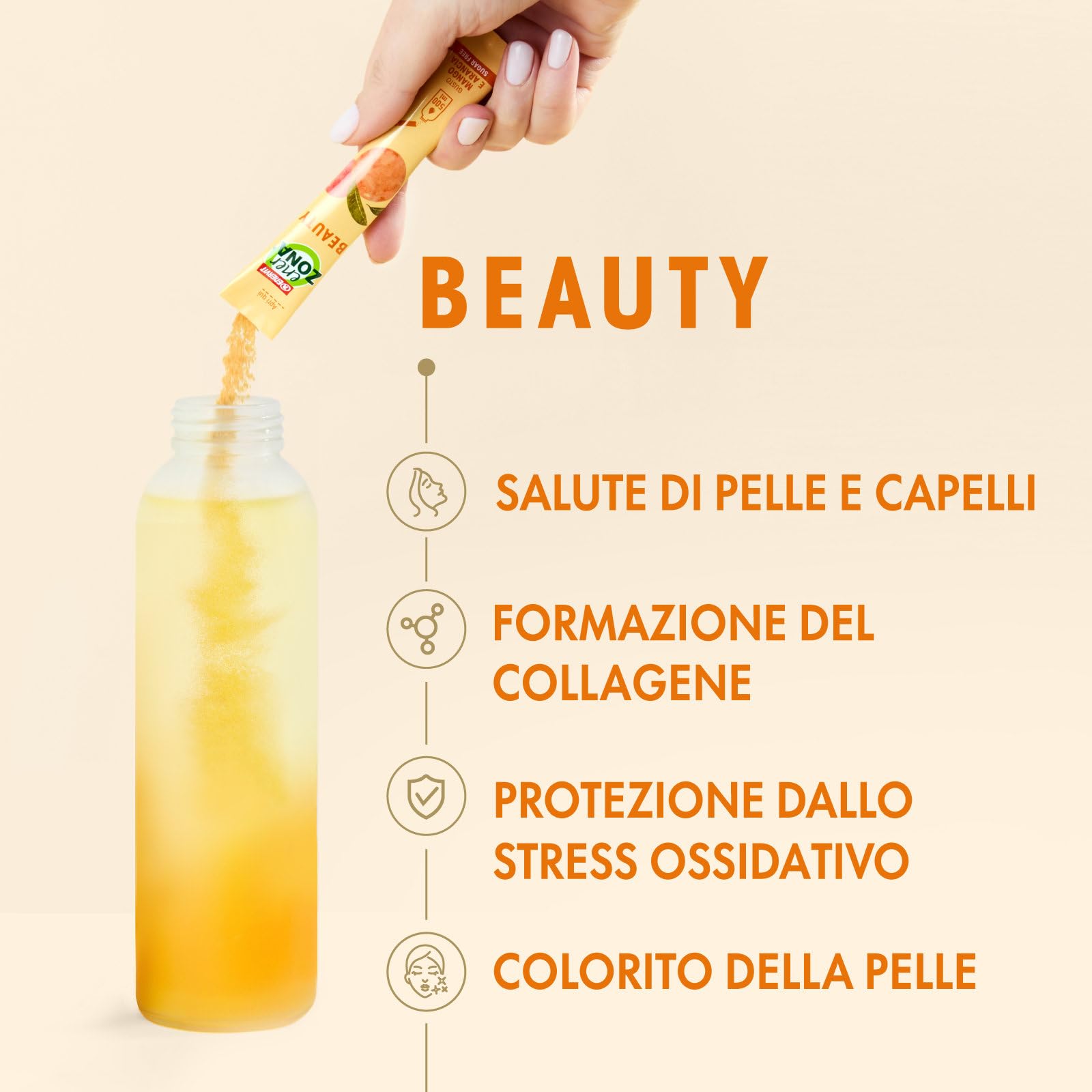 Enervit EnerZona Care Beauty, Integratore Alimentare con Collagene Idrolizzato VERISOL, Formazione di Collagene, 20 Bustine, Zero Zuccheri e Zero Calorie, Gusto Mango e Arancia, Senza Glutine