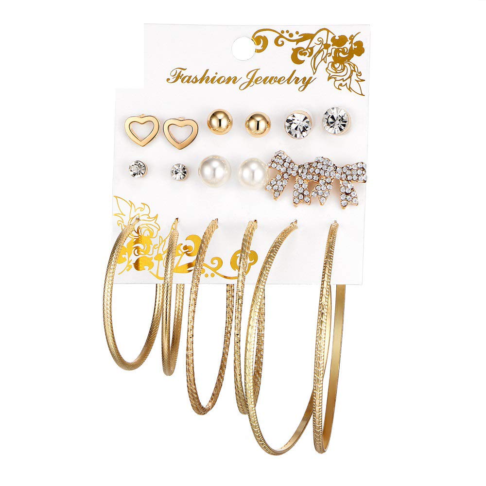 AD & Pearl Stud & Hoop Earrings Set