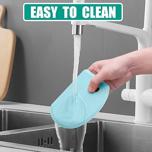 Miniatura 7 de Raspador de masa de silicona con hoja de acero inoxidable, raspador de tazón flexible de borde curvado para hornear, raspador de banco de silicona