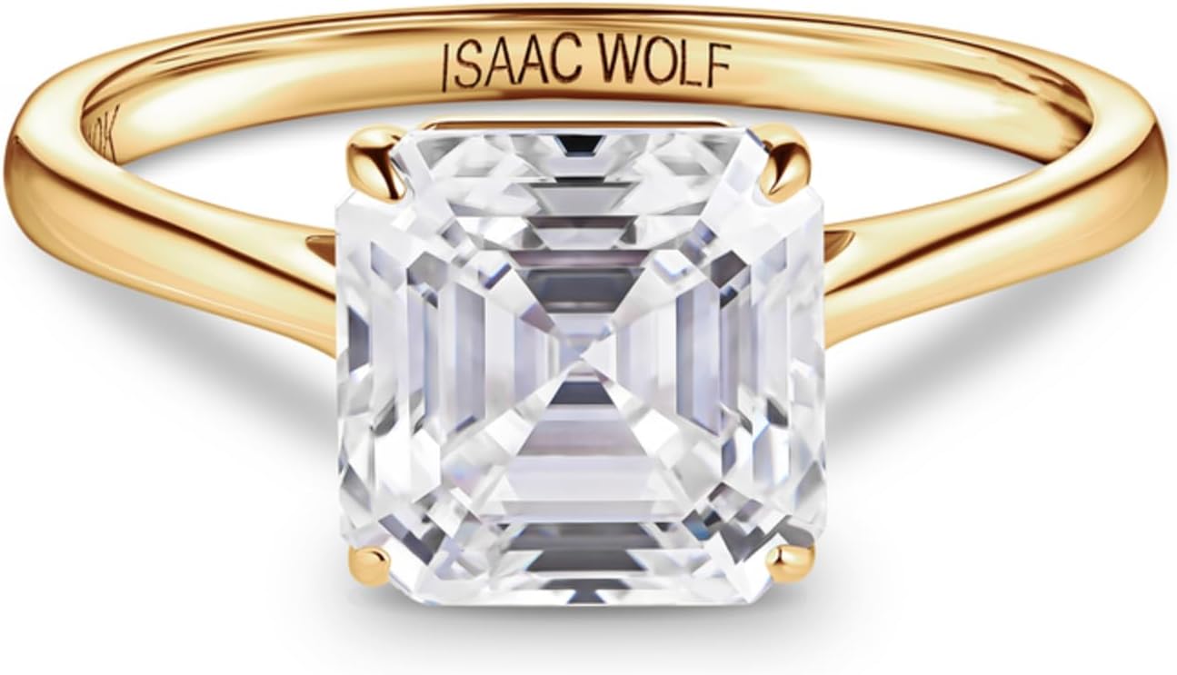 ISAAC WOLF Certified 10k Gold 2 CT Asscher Cut Moissanite Solitaire Bridal Ring