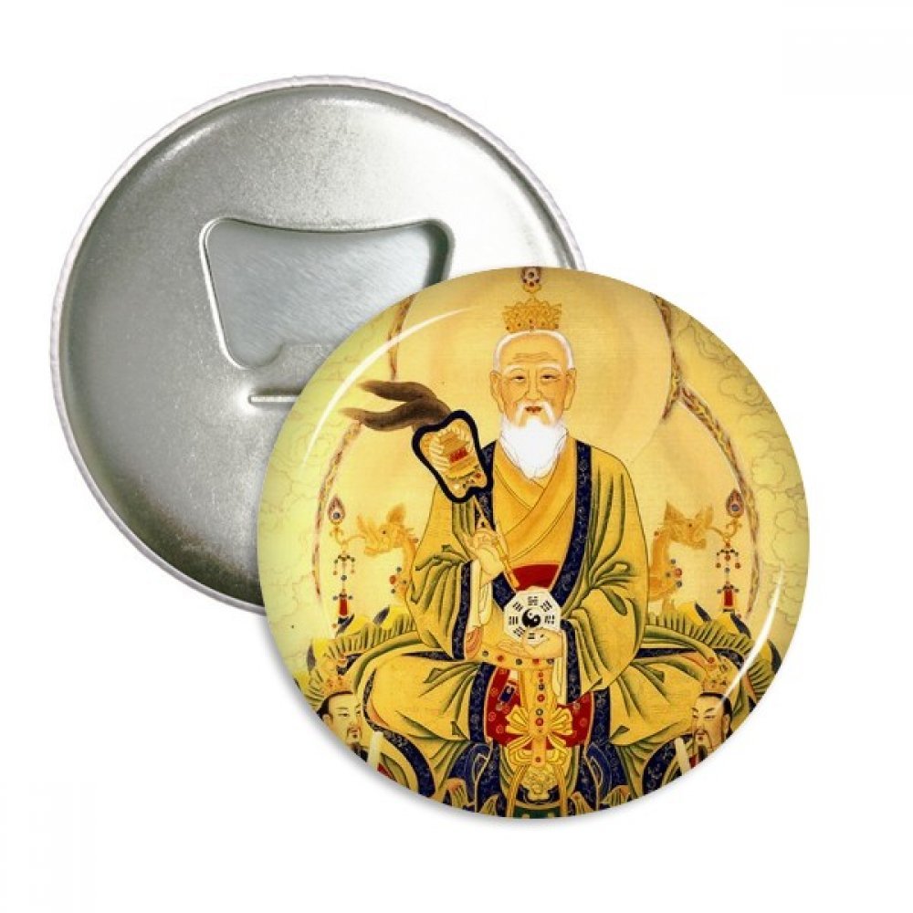 Décapsuleur religion taoïste et aimant frigo rond argenté lot de 3