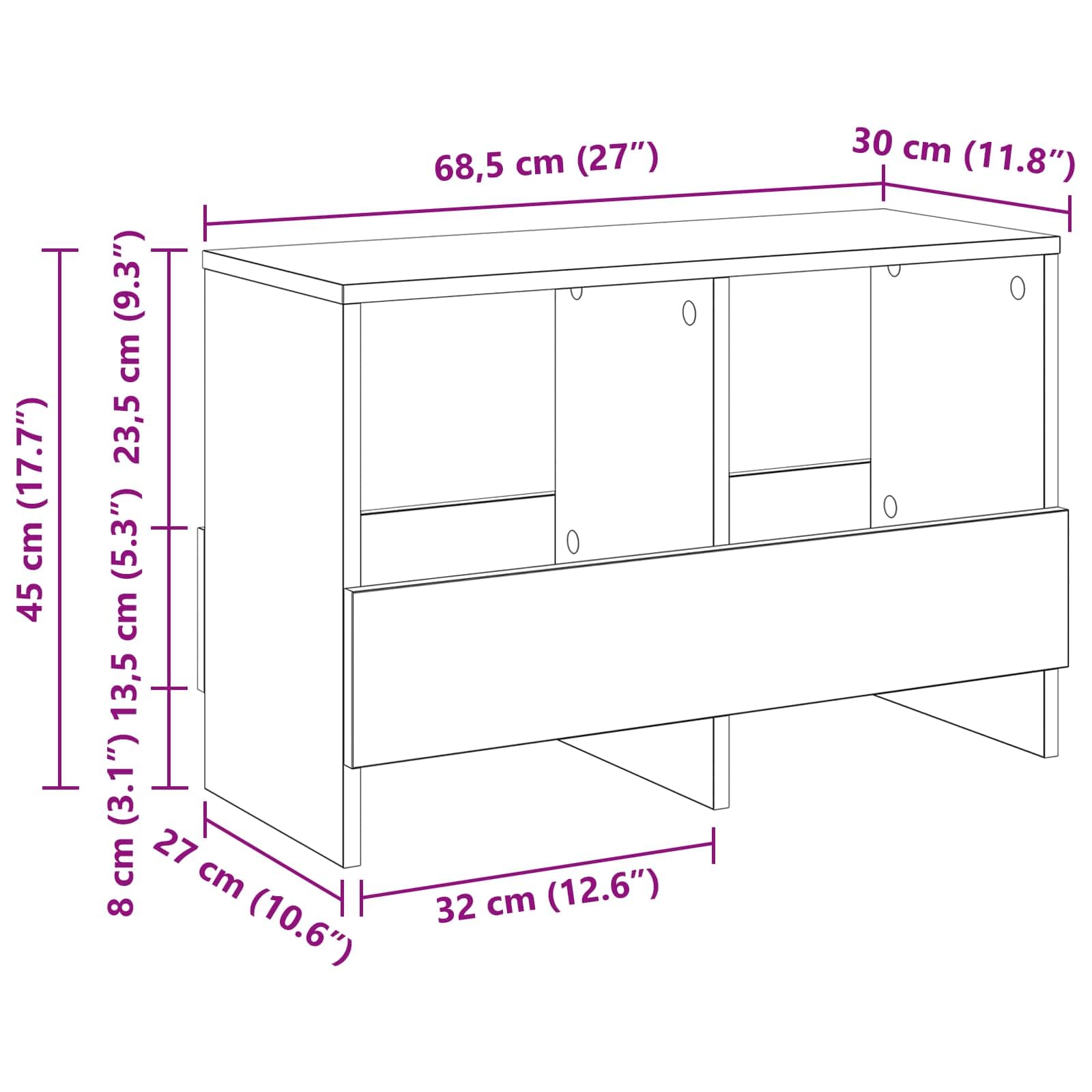 Scaffale portariviste in rovere Sonoma, 68,5 x 30 x 45 cm, portariviste per soggiorno e ufficio, portariviste con spazio e ripiano, per interni