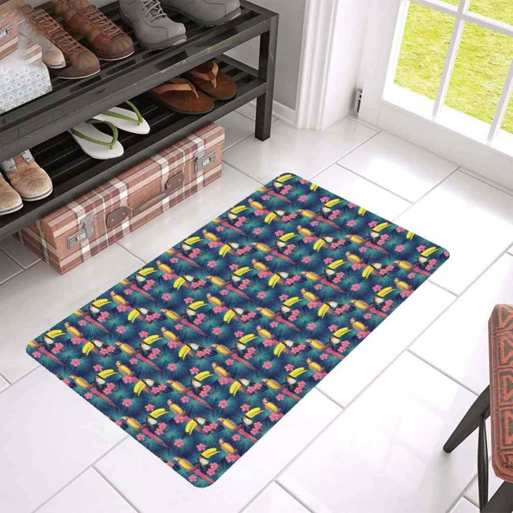 Paillasson extérieur entrée caoutchouc perroquet toucan - Tapis de porte étanche