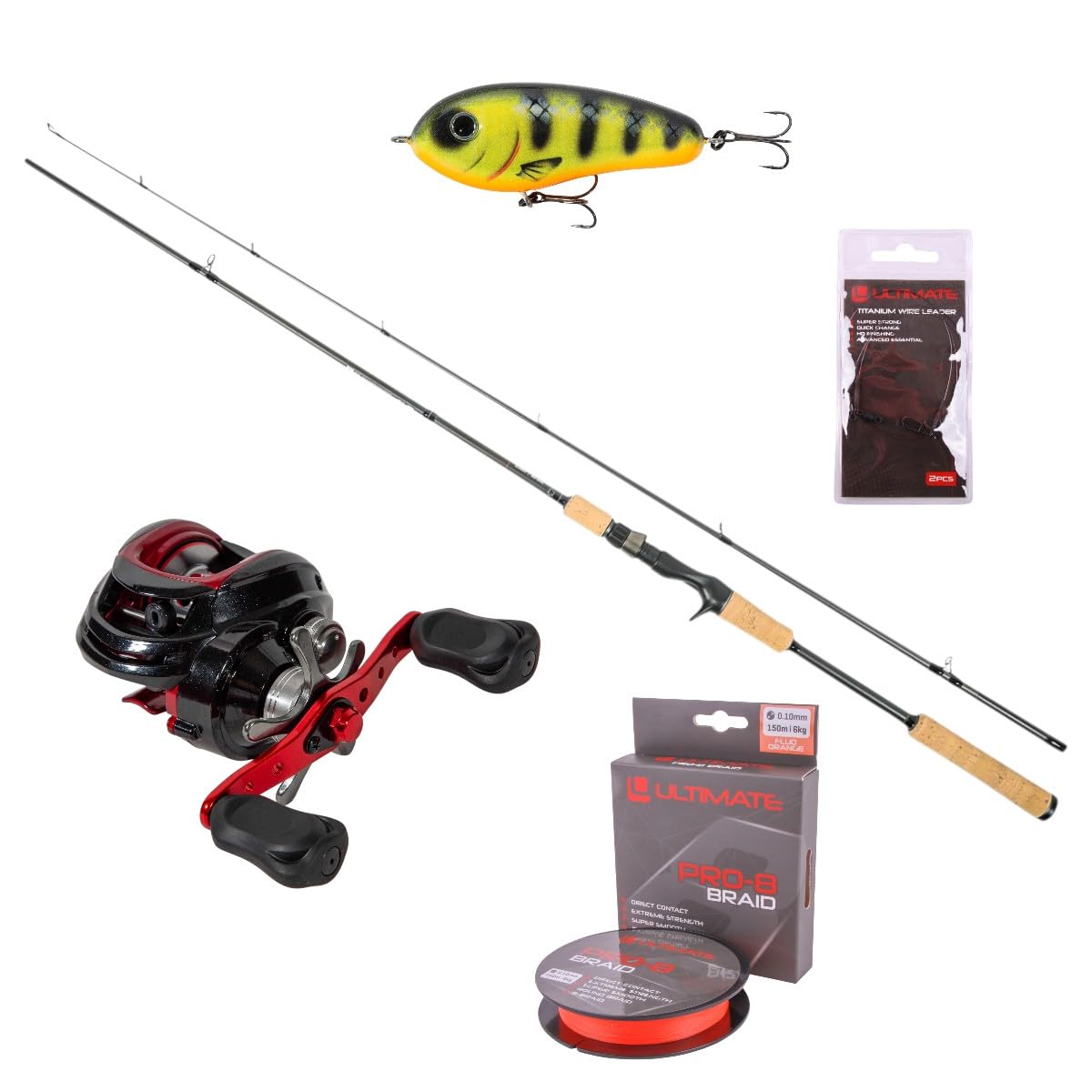 Set Canne Baitcast Ultimate Cast Special Cork Pike 2.00m (20-60g) - Ensemble Carnassier