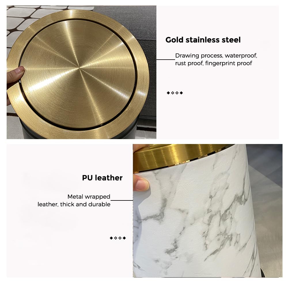 Marmor-Mülleimer mit Deckel, mittelgroß, Schlafzimmer, Klappdeckel, Mülleimer für Badezimmer, Schlafzimmer, Küche, Wohnzimmer (Marmor)
