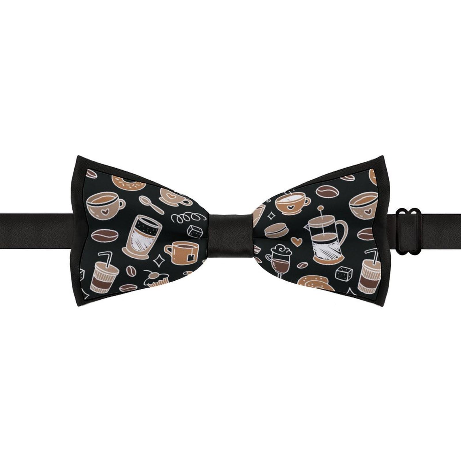 GoasNei Cartoon Coffee Pattern Bow Tie for Men Adjustable Necktie Funny Tie Neck Ties for Weddings Party