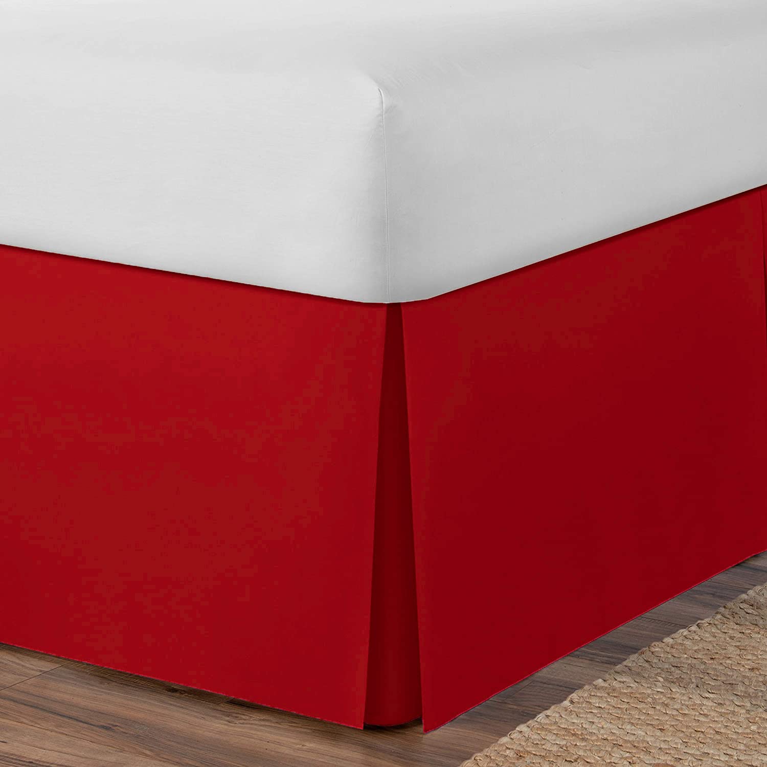AmigoZone Plain Cotton Percale Platform Base Valance Pleated (Red, Single) โ image 1