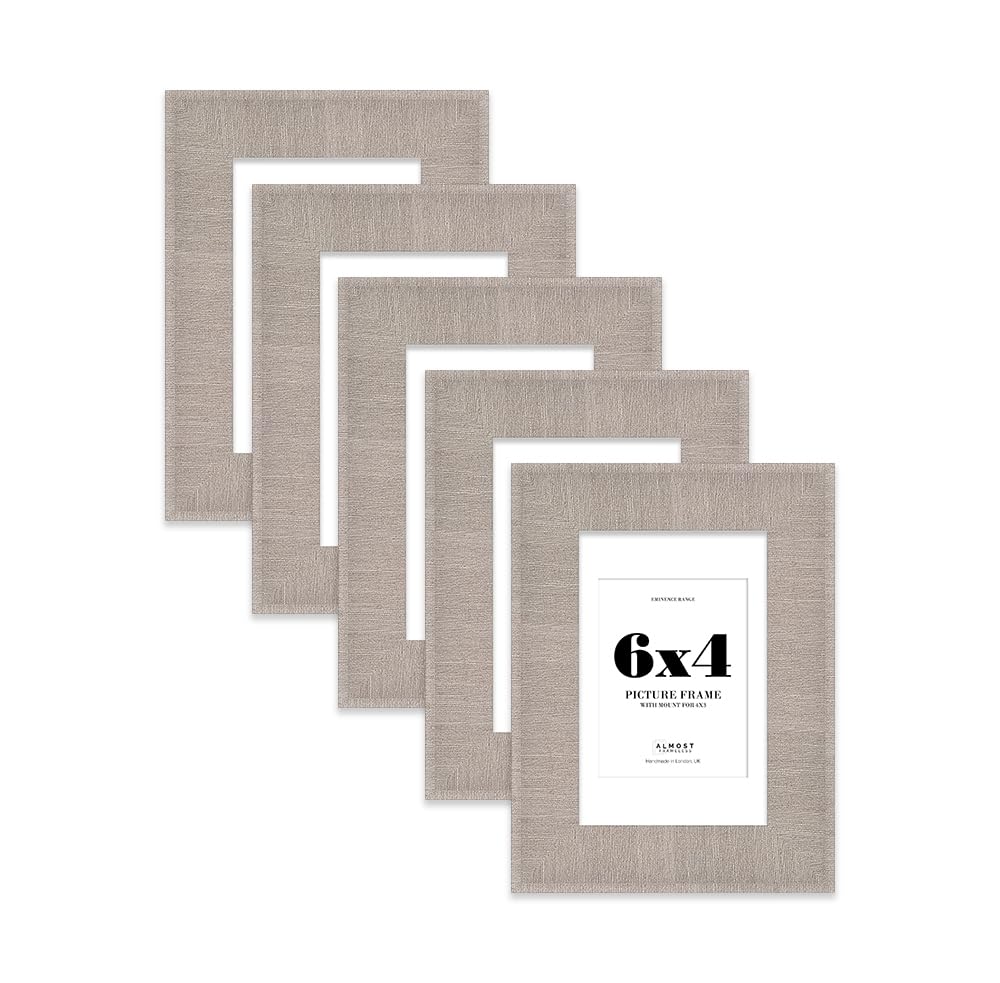 6x4" Grey Picture Frame with 4x3" Mount - Shabby Chic Photo Frame with Distressed Finish, Wall Hooks and Kickstand, 32mm Edge - 5 Pack