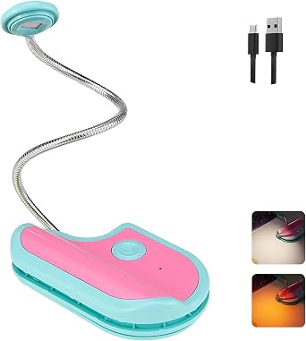 BIGMONAT Rechargeable Reading Book Light, Amber Reading Lighting for Kids Blue-Light Blocking,Portable LED Reading Lamp with 360 Rotary Light Neck,Wireless Clip Reading Lights for Books Blue