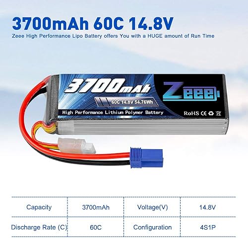 Miniatura 2 de Zeee Batería Lipo RC de 14.8V 60C 3700mAh 4S RC con enchufe EC5, paquete de 2 baterías con 1 bolsa segura Lipo Bolsa ignífuga a prueba de