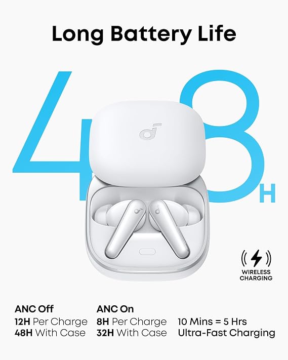 soundcore Anker tarafından Liberty 5, Gürültü Önleyici Kablosuz Kulaklıklar, 2 kat Daha Güçlü Ses Azaltma, Gerçek Zamanlı Uyarlanabilir Gürültü Engelleme, Hızlı Şarj, Dolby Audio, 6-Mic AI Net | Daha güçlü ses azaltma, gerçek zamanlı uyarlanabilir ANC, hızlı şarj, 6-mic AI net aramalar, uzun pil ömrü.