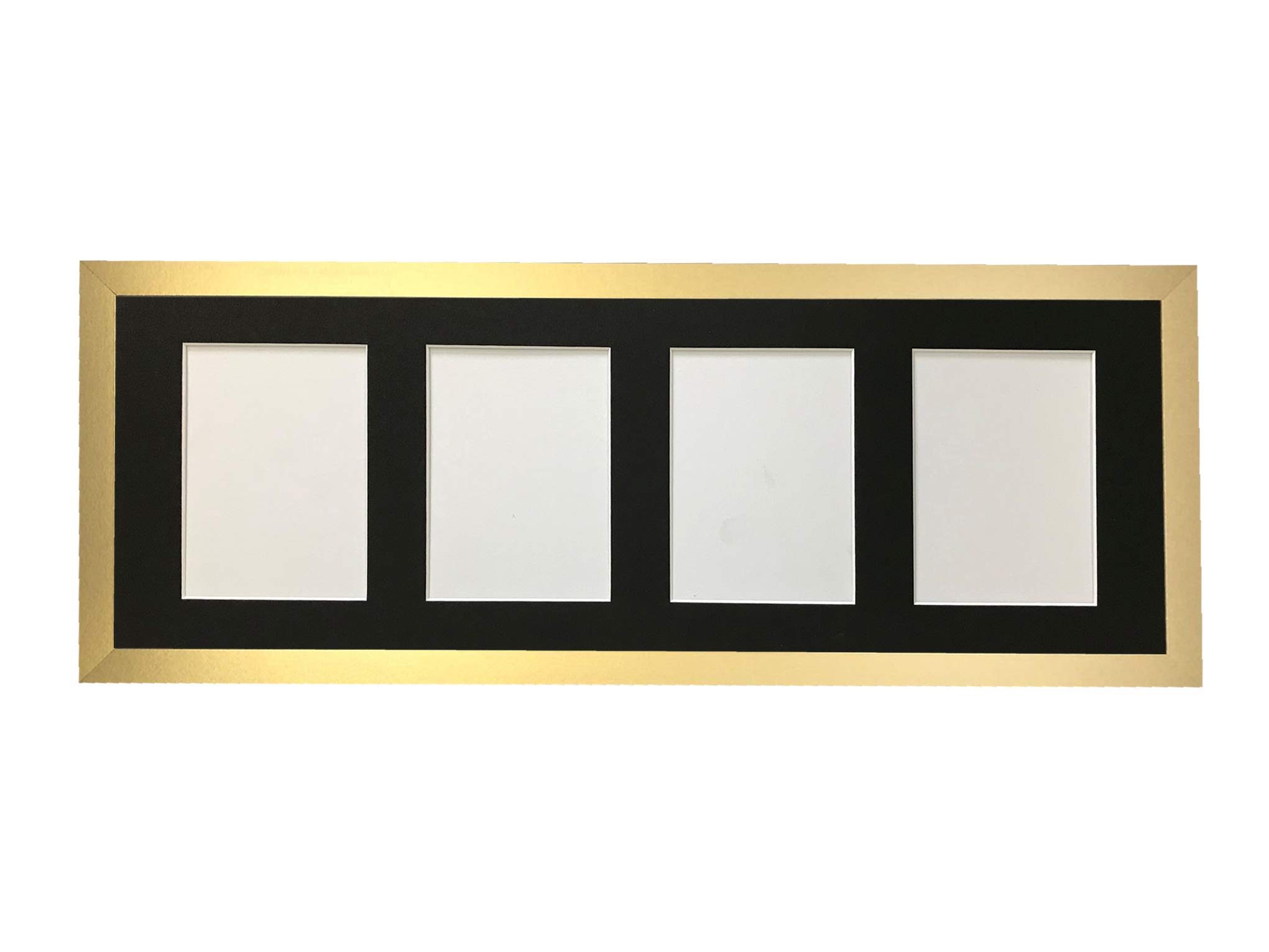 H7 Gold Picture Photo Frame with Black 7 x 5 Inch Four Aperture Long Mount