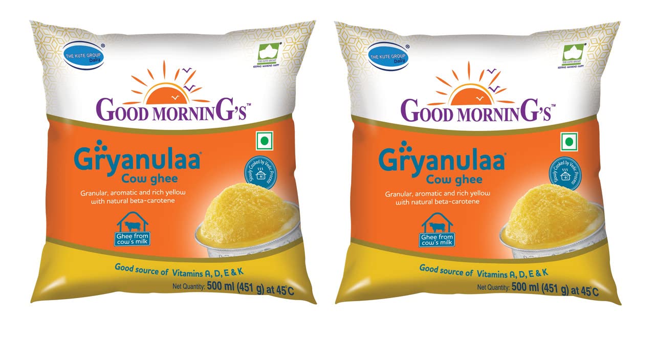 GOOD MORNING'S Gryanulaa Cow Ghee - 1 Liter, Combo Pack of 2 x 500ml Pouch, Danedaar Cow Ghee