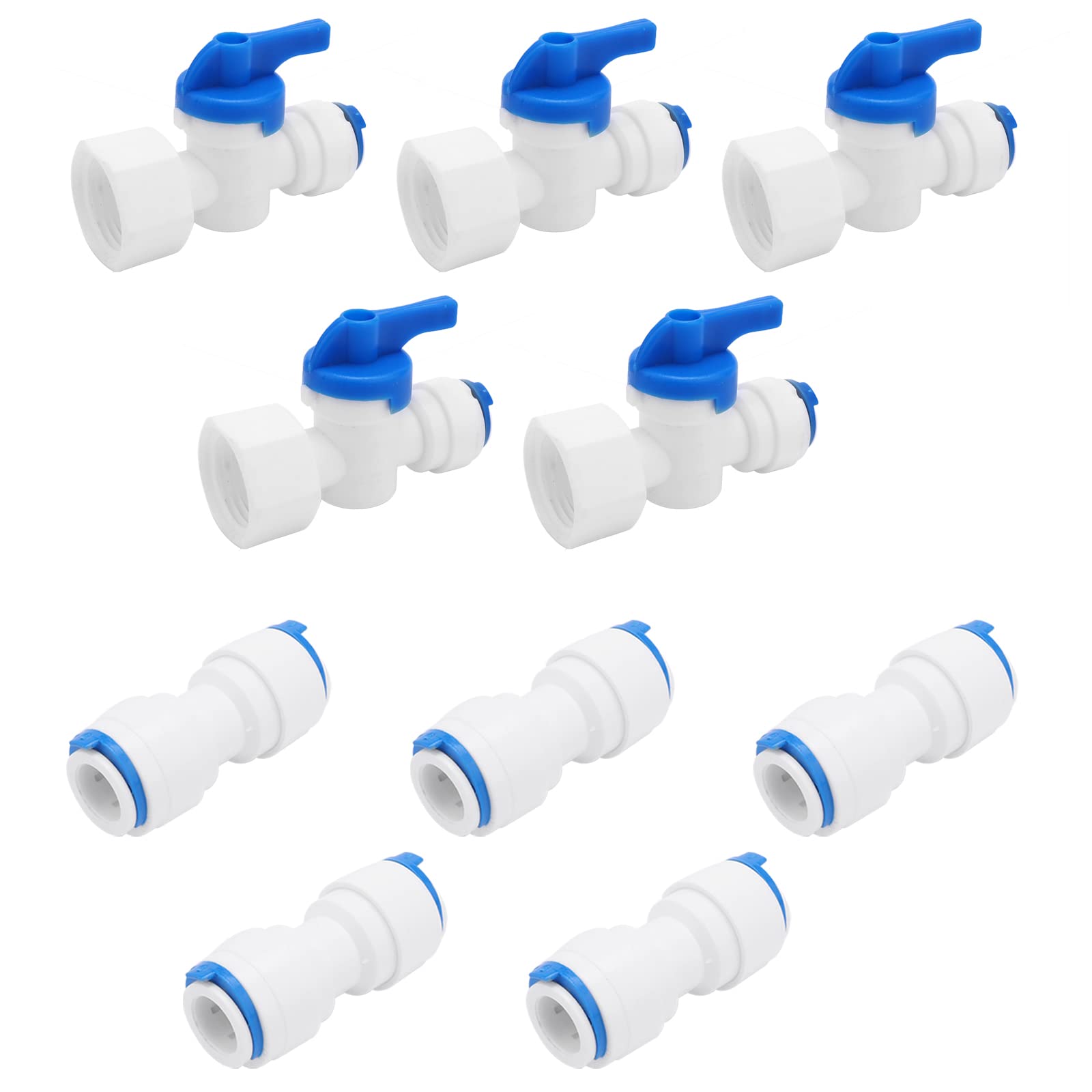 Pxyelec 5 Pack Quick Connect Valve 19mm to 9.8mm Switching Ball Valve+5 Pack 9.8mm Straight Connector for PE Pipes Tap Water Resistance Hydraulics, Pneumatics Plumbing Application