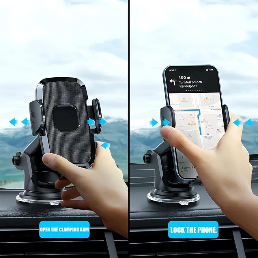 Image of URS Enterprises Car Phone Holder, 3 in 1 Auto Dashboard Windshield Air Vent Cell Phone Mount, Suction Cup & Clip, Hands-Free Car Interior Accessories, Universal for iPhone Android All Smartphone