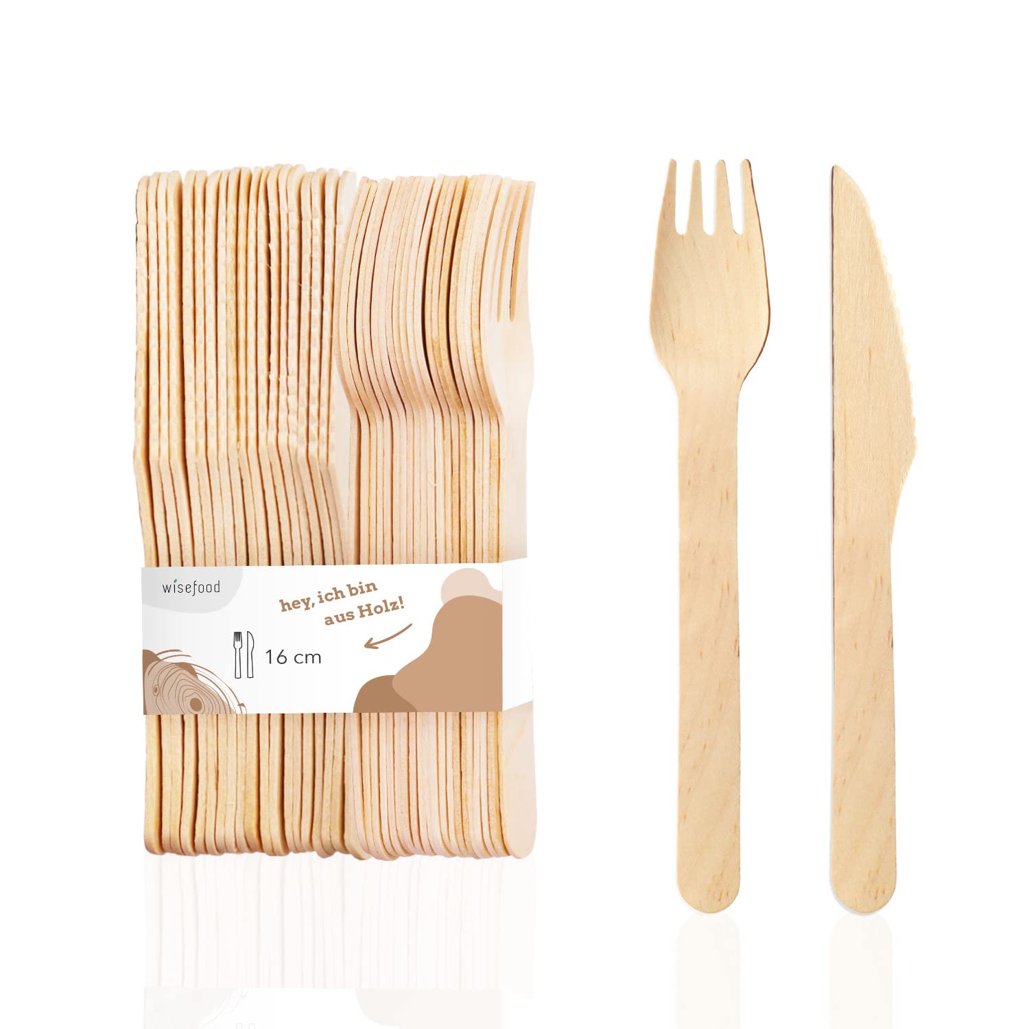 wisefood Jednorazowe sztućce z drewna brzozowego, sztućce drewniane, 6000 sztuk (1 karton), jednorazowe sztućce 16 cm, biodegradowalne, stabilne, przyjazne dla środowiska