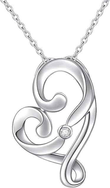 Flyow 925 Sterling Silver Mother and Child Love Heart Pendant Necklace for Women with Delicate Cubic Zirconia, Silver Chain 18 Inches New Mum Gifts Christmas Jewelry